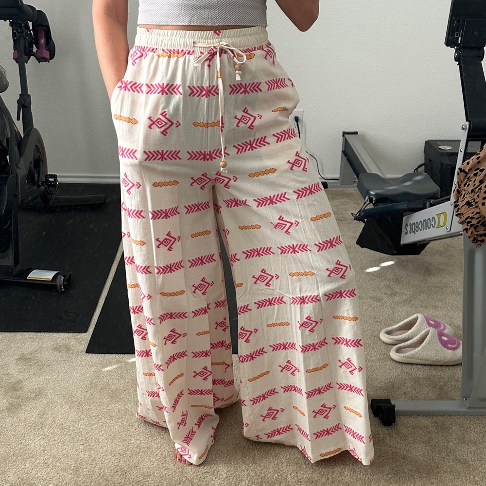 Patterned Pink and Orange Flare Pants